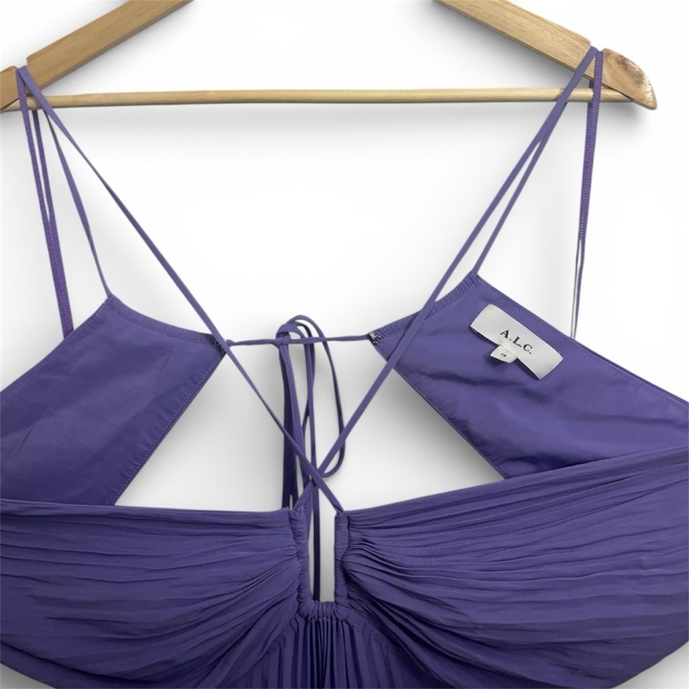 A.L.C. Moira Pleated Purple Halter Maxi Dress Size 14 - Picture 5 of 9